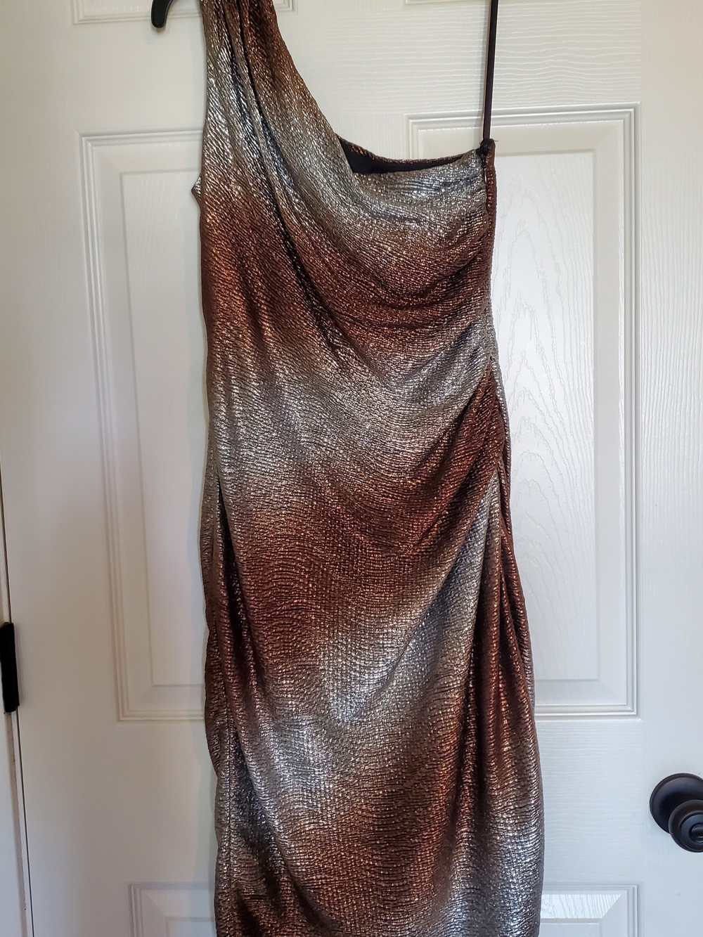 Maggy London Metallic One-Shoulder Prom Dress